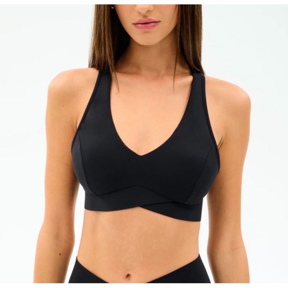 ABERCROMBIE GILLY Wireless Plunge Bra Sexy Black Ribbed Sports Hollister‎ Large